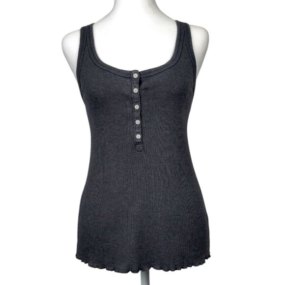 Womens Aerie M Charcoal Grey Trendy Racerback Tank Top Flirty Half-Placket Style - Picture 1 of 11